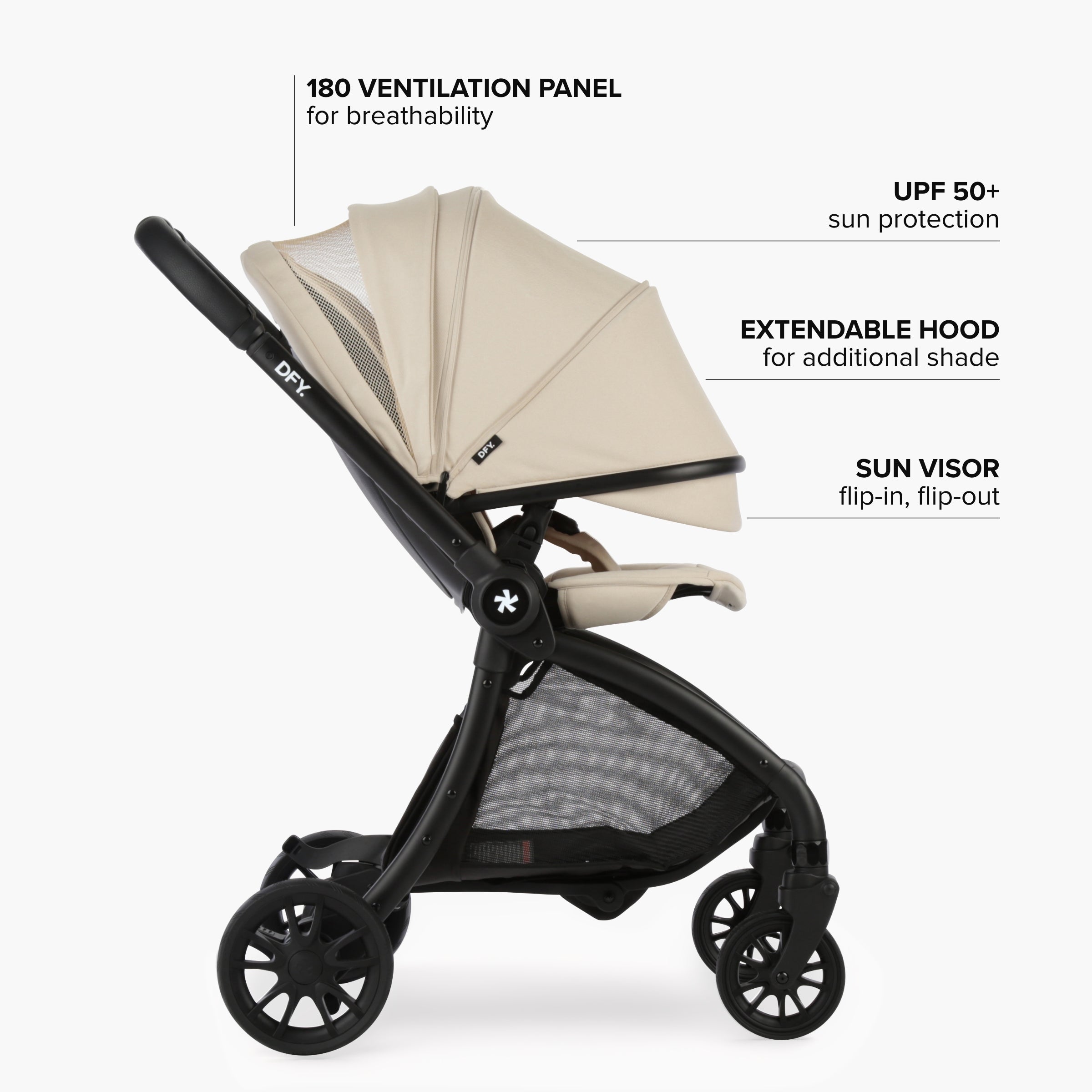 Image of hood and sun shade extended on the stroller