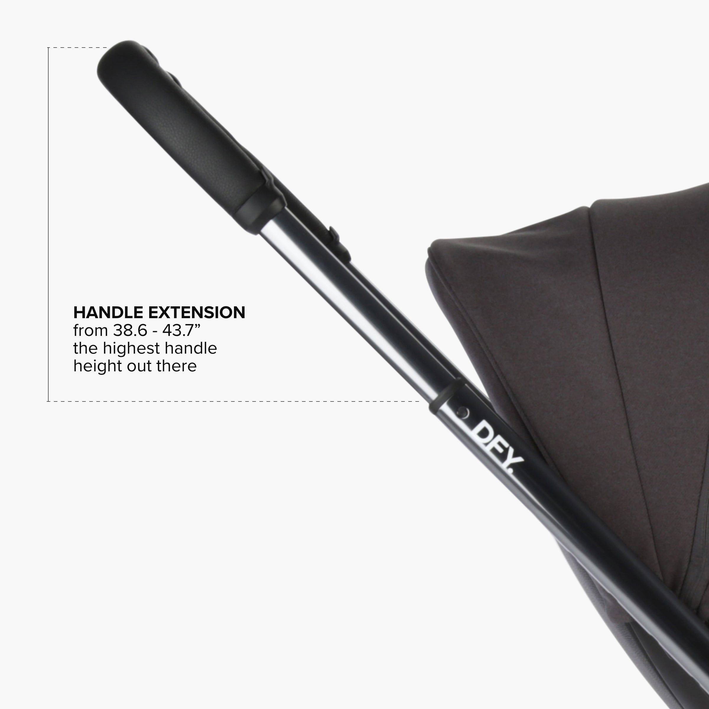 Close up image of the stroller handle extended