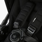 Close up of seat and straps in R1 stroller