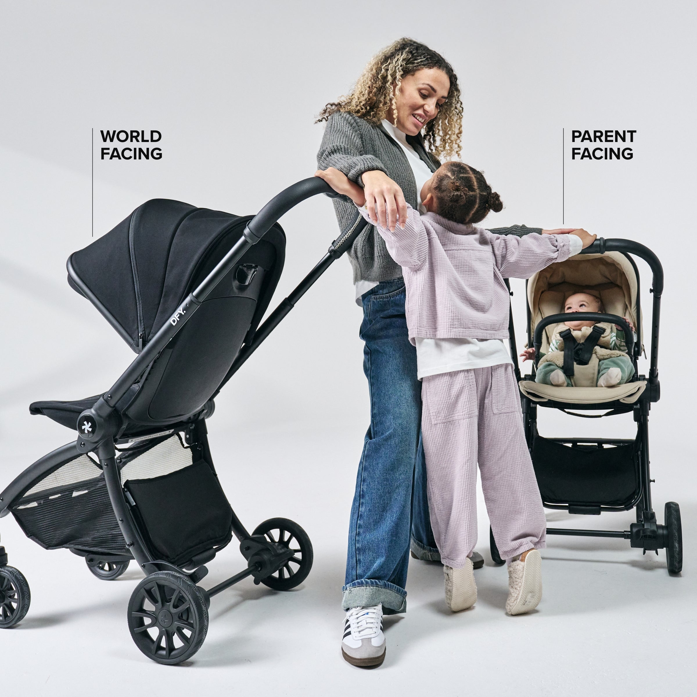 image of mom with stroller and her two kids