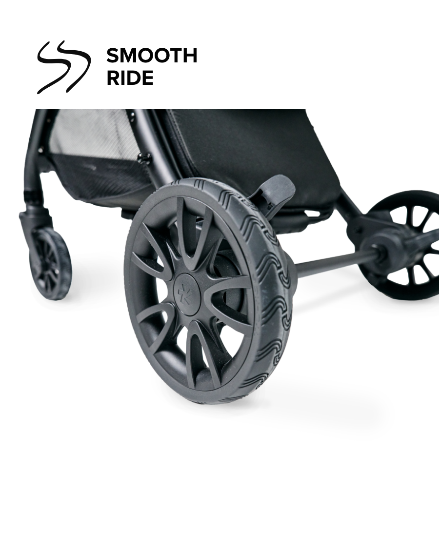 Close up shot of stroller wheels