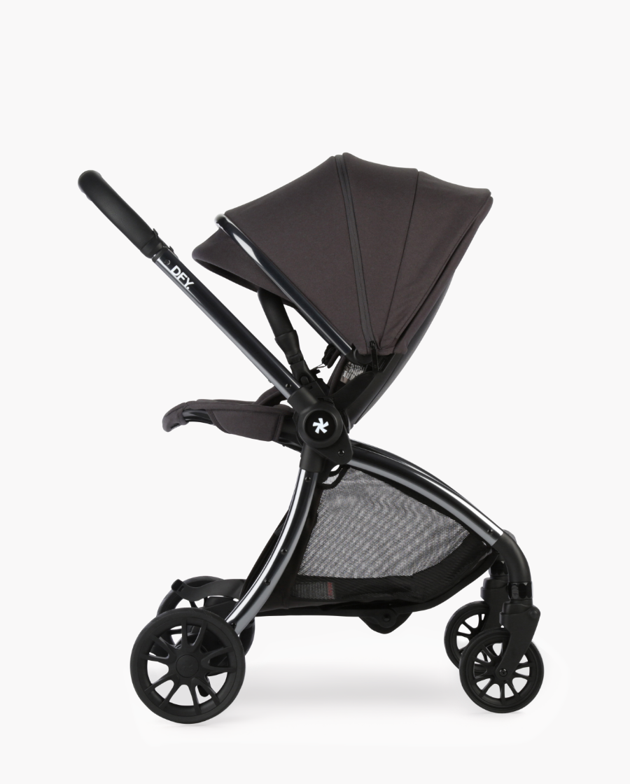 Gray stroller on a white background